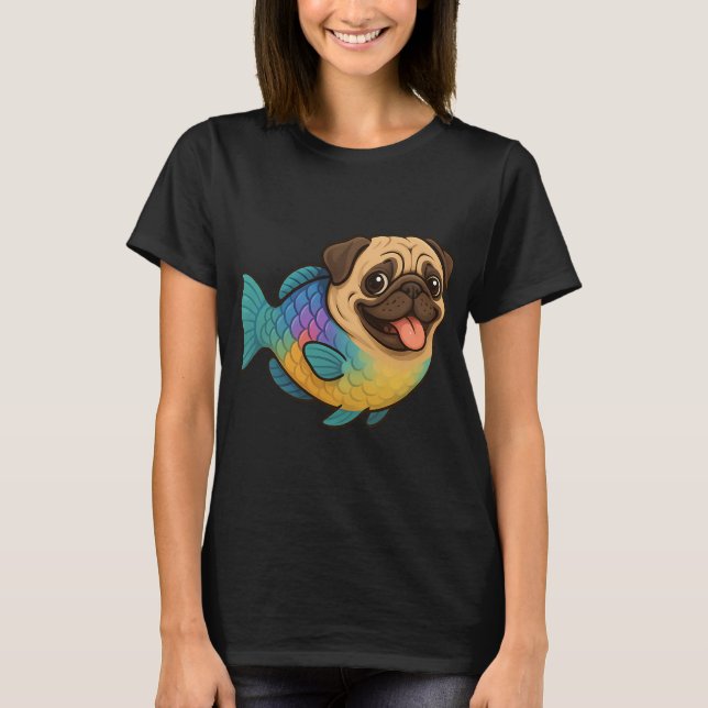 Rolig papegojfisk med ett mops huvud t shirt (Framsida)