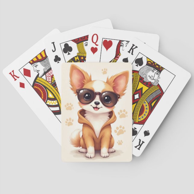 Rolig Papillon Kawaii Hund Casinokort (Baksidan)