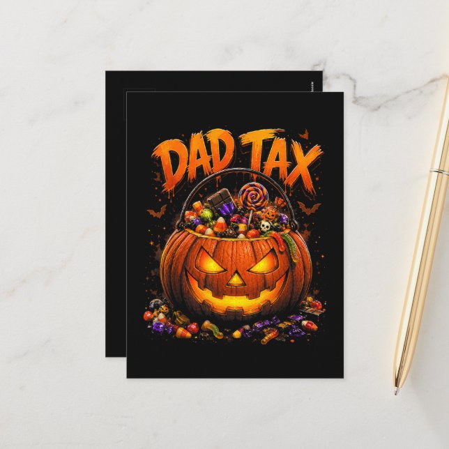 Rolig Pappa Skatt Halloween Pumpa Helg Vykort (Fram/Back In Situ)