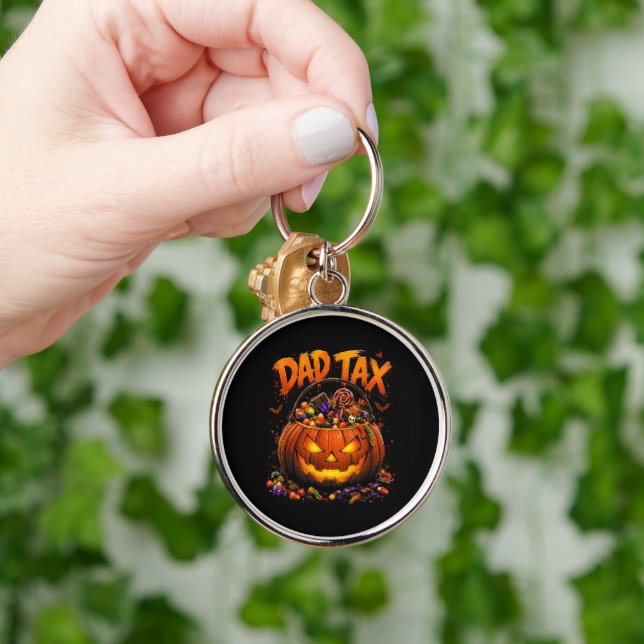 Rolig Pappa Skatt Halloween Pumpa Rund Silverfärgad Nyckelring (Hand)