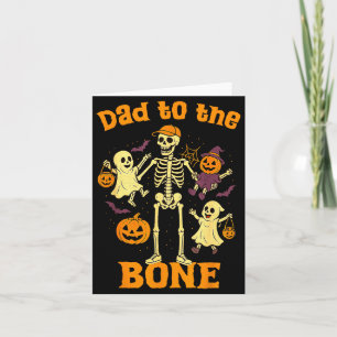 Rolig Pappa Till Bones Skelett Med Barn Halloween Kort