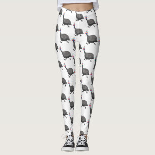 Rolig pärlhöna fågel serieillustration leggings
