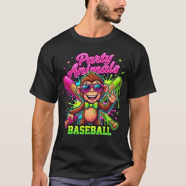 Rolig Part Apa Fluga Djur Baseboll T Shirt (Framsida)
