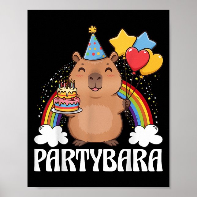 Rolig Partybara Capybara Grattis på födelsedagen P Poster (Framsidan)