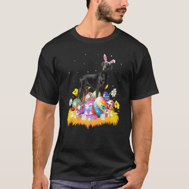 Rolig påskägg Doberman Pinscher Hund Påsk Sol T Shirt (Framsida)