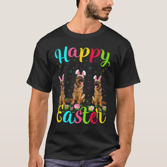 Rolig påskägg kanin tysk schäferhund Hund Glad E T Shirt (Framsida)