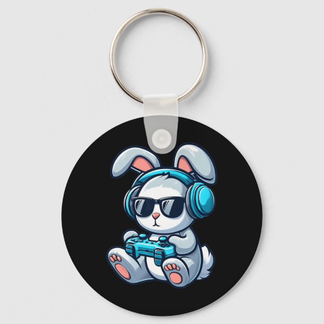 Rolig påskdag Gamer Bunny Spring Påsk Gaming  Nyckelring (Framsida)