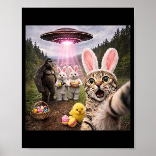 Rolig påskdag katt-selfie med kanin Bigfoot UFO Poster