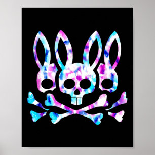 Rolig påskhar Retro Tie Dye Kanin Dödskalle Kors Poster