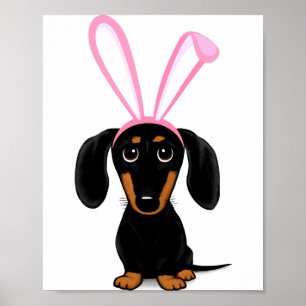 Rolig påskharhund svart och tan dachshund t-skjort poster