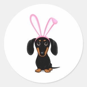 Rolig påskkelhund Svart och Tan Dachshund T S Runt Klistermärke