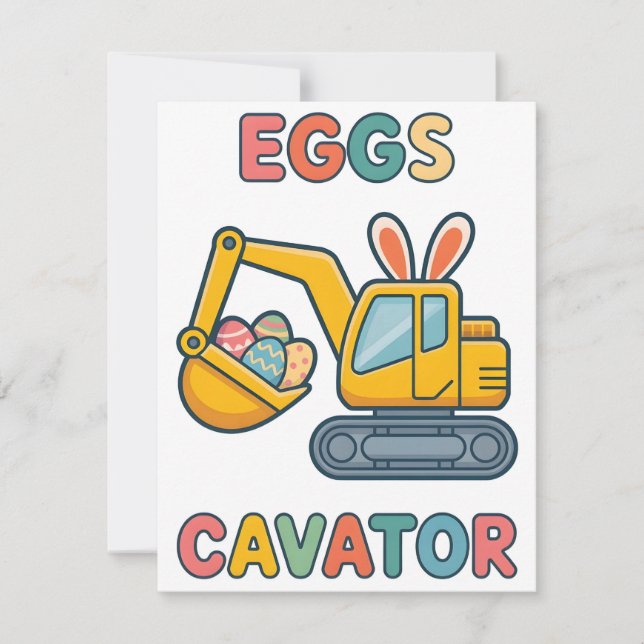 Rolig påskkort med Ägg Cavator Konstruktion Julkort (Framsida)