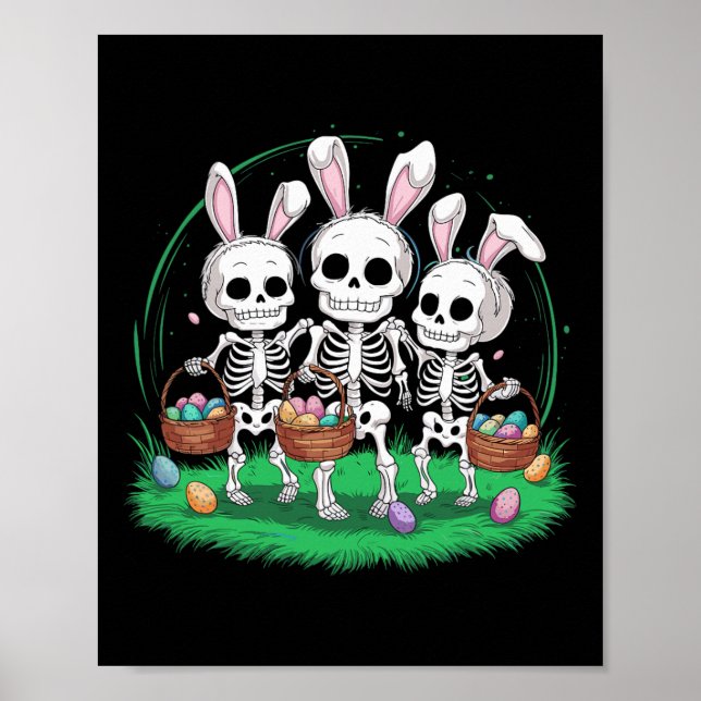 Rolig påskskelett som håller ägg bysket med kanin poster (Framsidan)