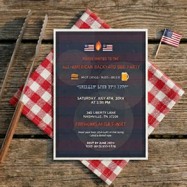 Rolig patriotisk 4 juli BBQ-fest inbjudan (Skapare uppladdad)