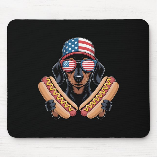Rolig Patriotisk Dachshund 4:e Juli Hotdog Ameri Musmatta (Framsidan)