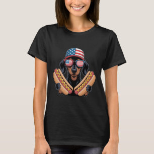 Rolig Patriotisk Dachshund 4:e Juli Hotdog Ameri T Shirt