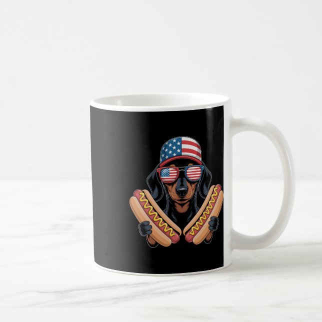 Rolig patriotisk dachshund 4 juli korv Ameri Kaffemugg (Höger)