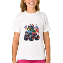 Rolig patriotisk dinosaurie T Rex på monstertruck