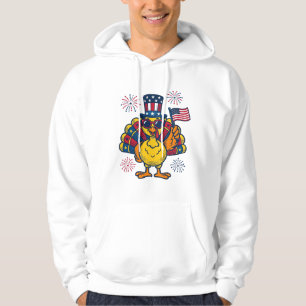 Rolig Patriotisk Kalkon Fyrverkerier Vintage Tröja Hoodie