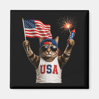 Rolig Patriotisk Katt Usa Flagga Fyrverkerier 250 Magnet