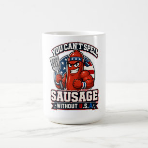Rolig Patriotisk Muskelkorv BBQ Grillmästare Kaffemugg