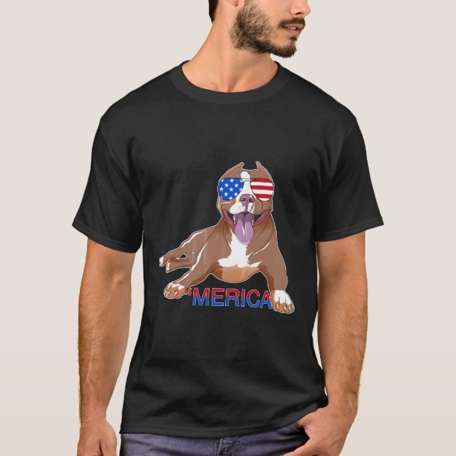 Rolig patriotisk pitbull Merica T Shirt (Framsida)