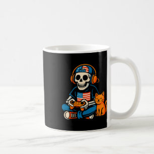 Rolig patriotisk skelettgamer tecknad film videosp kaffemugg