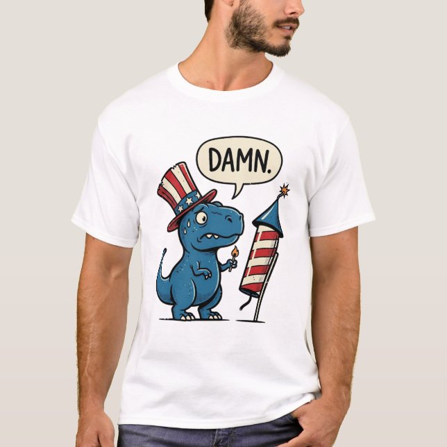 Rolig Patriotisk T-Rex Fyrverkeri Tröja Design_1 (Framsida)
