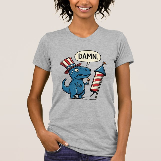 Rolig Patriotisk T-Rex Fyrverkeri Tröja Design_1 (Framsida)