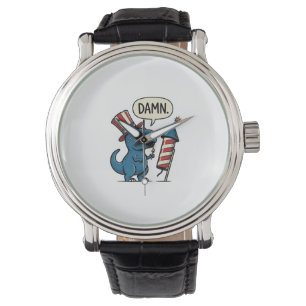 Rolig Patriotisk T-Rex Fyrverkeri Tröja Design_1 Armbandsur