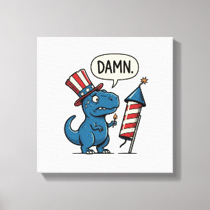 Rolig Patriotisk T-Rex Fyrverkeri Tröja Design_1 Canvastryck