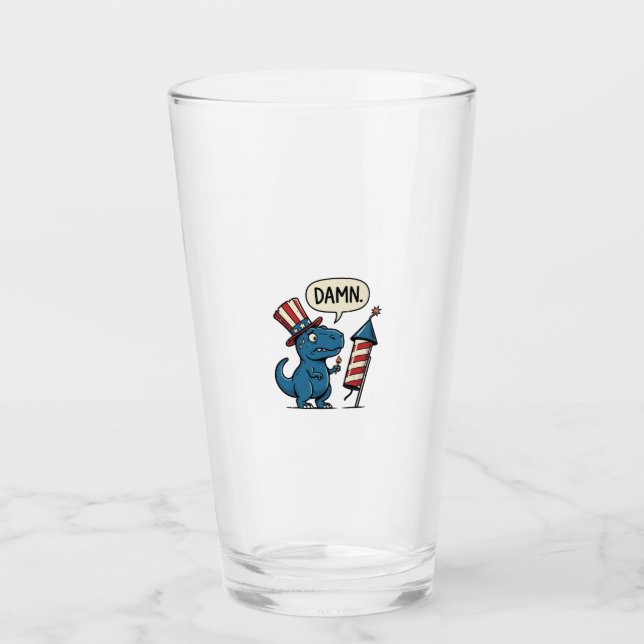 Rolig Patriotisk T-Rex Fyrverkeri Tröja Design_1 Glaskopp (Framsida)