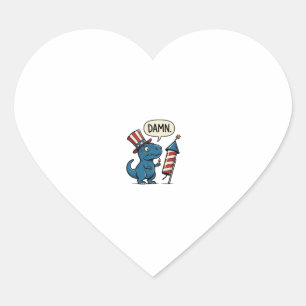 Rolig Patriotisk T-Rex Fyrverkeri Tröja Design_1 Hjärtformat Klistermärke