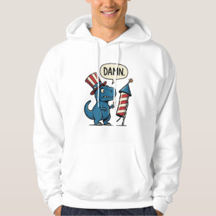 Rolig Patriotisk T-Rex Fyrverkeri Tröja Design_1 Hoodie