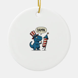 Rolig Patriotisk T-Rex Fyrverkeri Tröja Design_1 Julgransprydnad Keramik