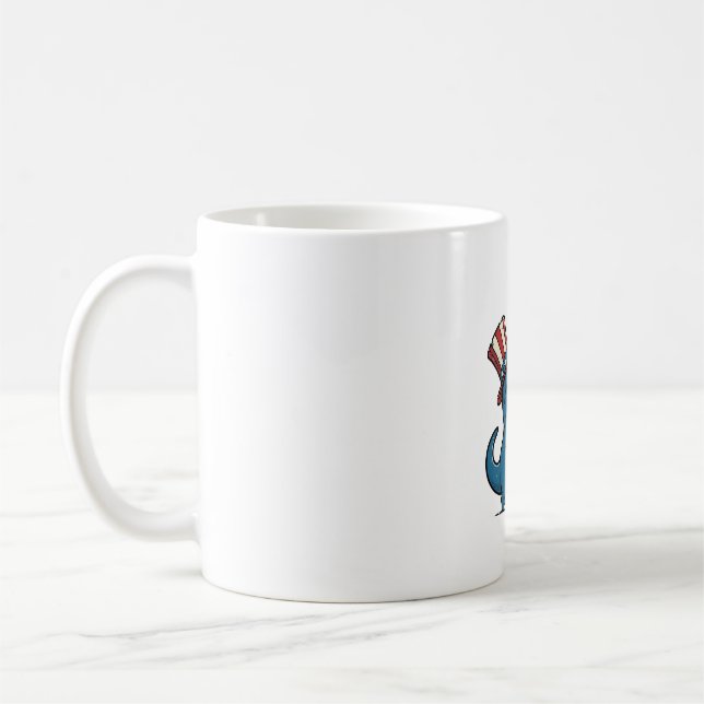 Rolig Patriotisk T-Rex Fyrverkeri Tröja Design_1 Kaffemugg (Vänster)