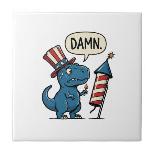 Rolig Patriotisk T-Rex Fyrverkeri Tröja Design_1 Kakelplatta