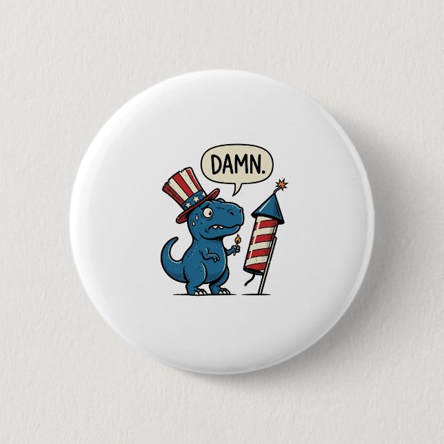 Rolig Patriotisk T-Rex Fyrverkeri Tröja Design_1 Knapp (Framsida)