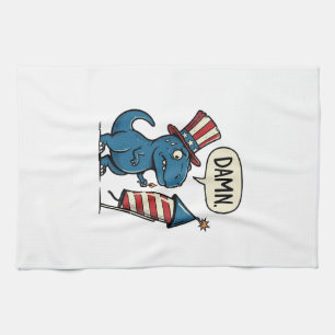 Rolig Patriotisk T-Rex Fyrverkeri Tröja Design_1 Kökshandduk