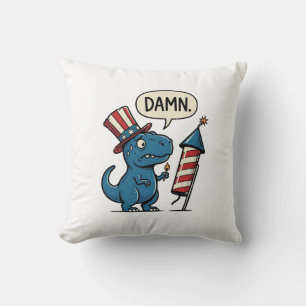 Rolig Patriotisk T-Rex Fyrverkeri Tröja Design_1 Kudde