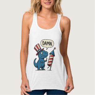 Rolig Patriotisk T-Rex Fyrverkeri Tröja Design_1 Linne Med Racerback