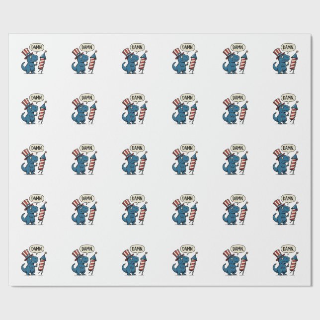Rolig Patriotisk T-Rex Fyrverkeri Tröja Design_1 Presentpapper (Platt)
