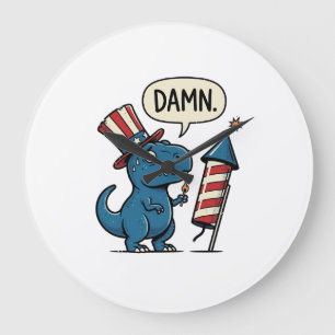Rolig Patriotisk T-Rex Fyrverkeri Tröja Design_1 Stor Klocka