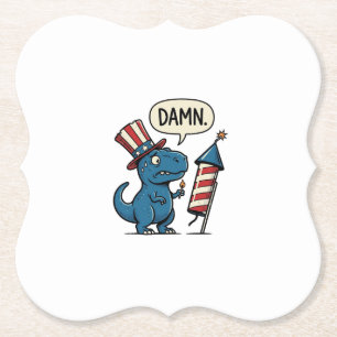 Rolig Patriotisk T-Rex Fyrverkeri Tröja Design_1 Underlägg Papper