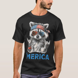 Rolig Patriotisk Tvättbjörn Rockar Usa Stolthet 4E T Shirt