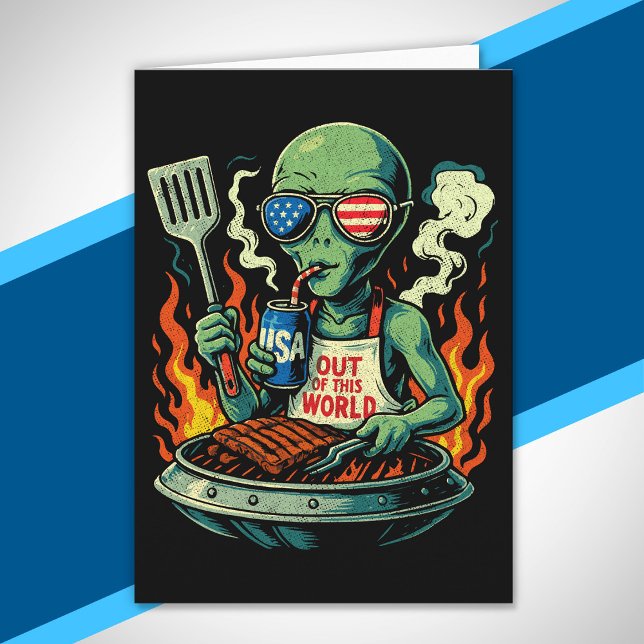 Rolig patriotisk utomjording grillar retroamerikan kort (Skapare uppladdad)