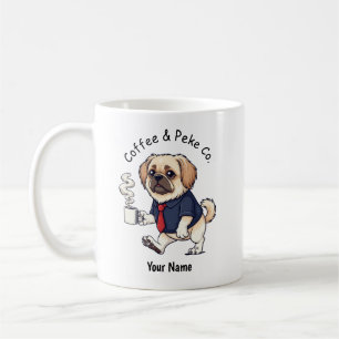 Rolig Pekingeser Hund Affärsdräkt Kaffe Kaffemugg