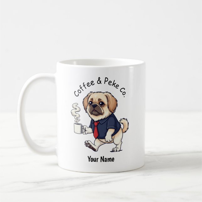 Rolig Pekingeser Hund Affärsdräkt Kaffe  Kaffemugg (Vänster)