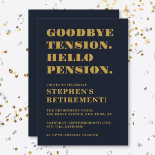 Rolig pensionsfest Marinblå Guld Humoristisk Inbjudningar
