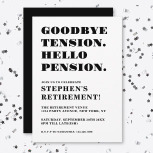 Rolig pensionsfest Svart Vit Humoristisk Inbjudningar
